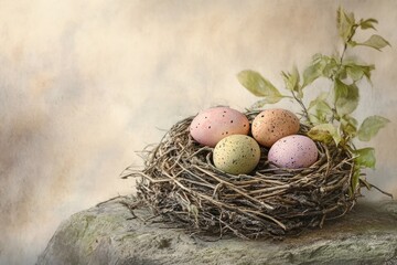 Obraz premium Pastel eggs in a nest (1)