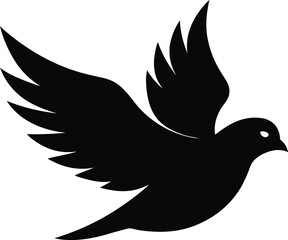 Black Silhouette of a Flying Dove on White Background