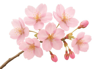Fototapeta premium Delicate pink cherry blossoms on slender branches, vibrant spring blooms highlighting nature's beauty, ideal for floral designs. Isolated on white background or PNG