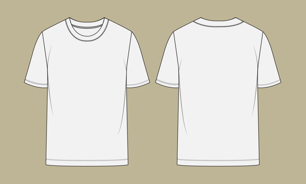 Men's Overfit T-shirt flat sketch outline vector fashion illustration template. Front and Back View.