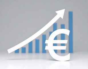Minimalistic representation of positive economic development of the overall economy, a company, or an investment in the form of an upward-pointing bar chart (blue) and an upward-pointing arrow. Vers-4