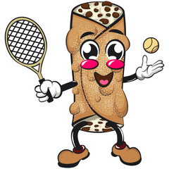 cute cannoli vektor illustration mascot character playing tennis, work of hand drawn