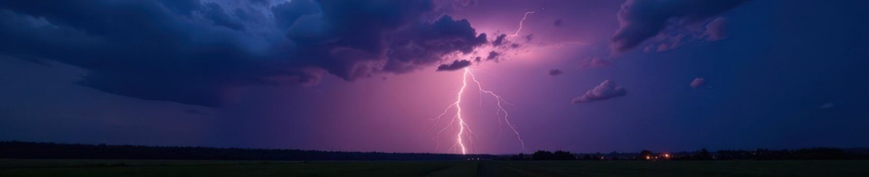 Jagged lightning bolt cuts across brooding, pre-storm sky; dark landscape below , black, storm clouds