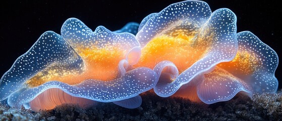 Mesmerizing Close-Up of a Vibrant Glowing Ocean Creature Underwater