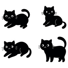 Cute Cartoon Black Cats in Various Poses