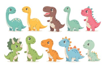 Naklejka premium Cute Dinosaur Clipart Set Cartoon Colored Dino Characters on Transparent Background