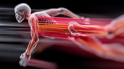 Focused image of hip flexor strain torn muscle fibers visualizing high intensity sprinting or sudden acceleration injury