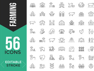 Farming and Agriculture Line Icon Set – Editable Stroke Vector Illustration

