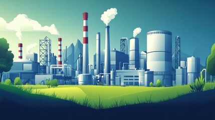 Obraz premium Industrial complex nestled in a grassy landscape