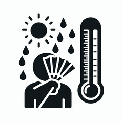 Person faning themselves to cool down under the sun with thermometer  