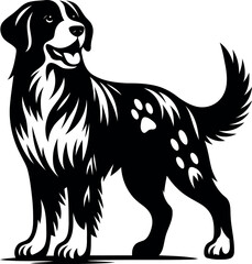 Silhouette of Bernese Mountain Dog with Paw Print