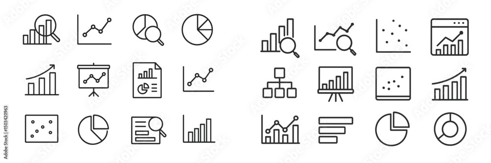 Poster collection of business analytics icons representing data visualization and statistical analysis tool