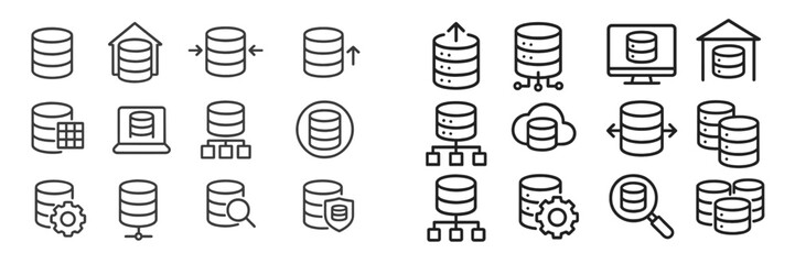 Various database icons representing storage, management, and data processing in technology and business environments