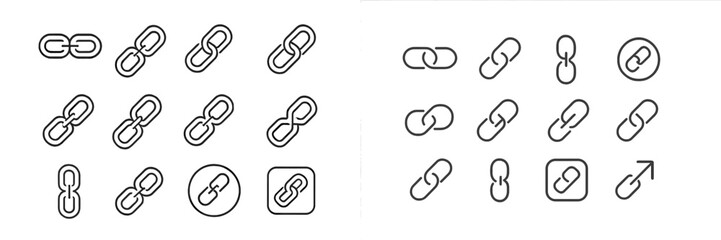 Variety of link icons arranged in grid format on a plain background for design and digital connectivity representation