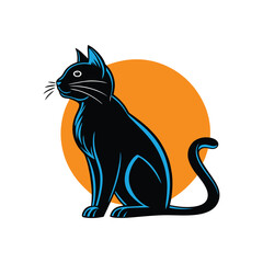 Simple black cat without any costume for minimalist Halloween design  