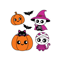 Cute cat inside a carved pumpkin for Halloween vector design  