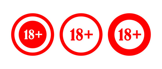 Set of under 18 sign warning symbols,over 18 only censored, eighteen age older forbidden adult content