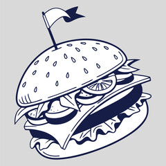 Flat Cheeseburger Icon in Minimal Vector Design Style