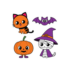 Whimsical cat in pumpkin costume for cute Halloween illustration  
