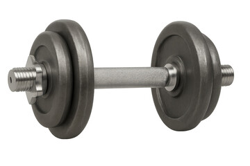 Metal dumbbell with weights isolated on transparent background, representing fitness, bodybuilding, and strength training