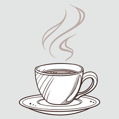 Coffee Cup with Steam in Minimal Flat Line Vector Art