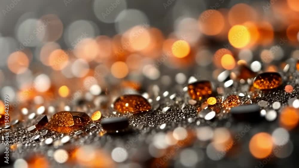 Aufkleber Amber Drops on Slate: Close-up shot showcases amber drops cling to dark slate, illuminated by shimmering light, creating a captivating study in texture and color.
