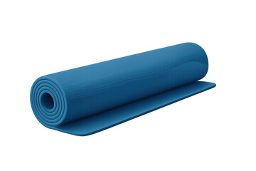 Blue yoga mat rolled neatly, symbolizing wellness, physical activity, and personal fitness commitment