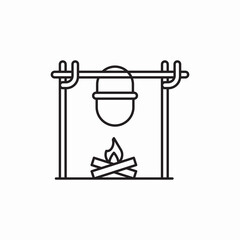 campfire trip pot on fire cooking camping icon sign vector