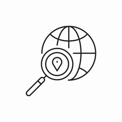 globe magnifying glass geotag search icon sign vector