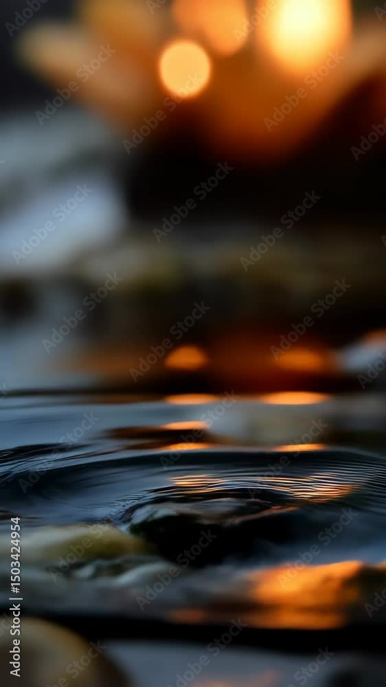 Poster water droplet cascading into pool, creating splash with soft light creating a warm inviting mood, su