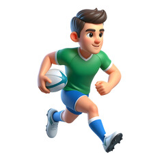 Obraz premium Isolated rugby cartoon players running with ball, png
