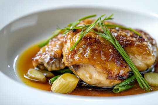 chinese shaoxing wine chicken simmered in light soy broth topped with spring onions