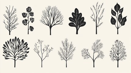 Set of stylized tree silhouettes