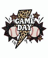 Leopard Print Baseball Game Day T-shirt Design and Vector.