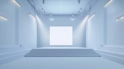 Fototapeta premium Empty white gallery space with a blank screen