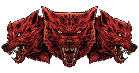 three red wolves head illustration t-shirt design © Morrelines