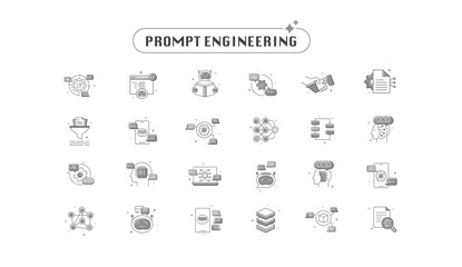 Prompt Engineering Line Icons. Editable Vector Symbols for AI Prompts, NLP Workflows, and Instruction Tuning Interfaces