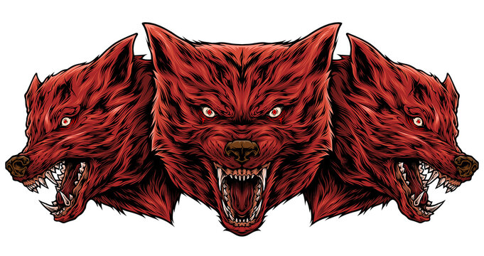 three red wolves head illustration t-shirt design