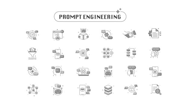 Prompt Engineering Line Icons. Editable Vector Symbols for AI Prompts, NLP Workflows, and Instruction Tuning Interfaces