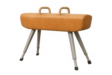 Pommel horse equipment standing on transparent background, ready for gymnasts to perform exercises and routines