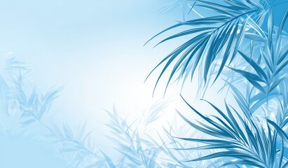 Serene blue palm leaves background, tropical summer design