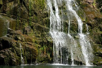 Close View of Owharoa Falls on a Sunny Summer Day