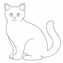 Cat coloring page simple and minimal line art illustration on white background