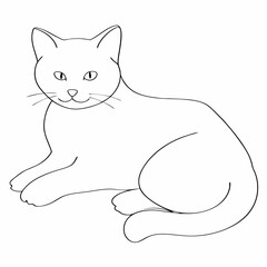 Cat coloring page simple and minimal line art illustration on white background