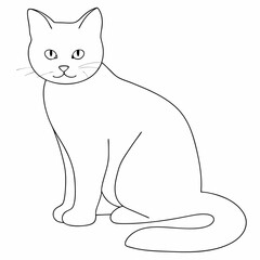 Cat coloring page simple and minimal line art illustration on white background