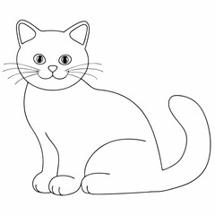 Cat coloring page simple and minimal line art illustration on white background