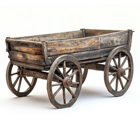 Fototapeta premium Aged wooden wagon, isolated white