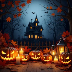 halloween background with pumpkin and bats