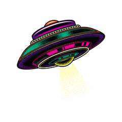 Flying saucer. Unidentified flying object. Design element.