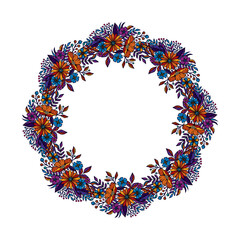 Original illustration. Floral wreath in vintage style.